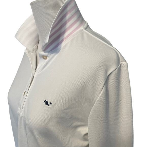Vineyard Vines Henley Athletic Top Womens Small White Lavender Striped Collar - Picture 2 of 9